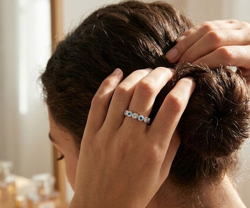 💎 Anillo Plata 925 con Circonias y Diseño de Ojo Turco foto 2