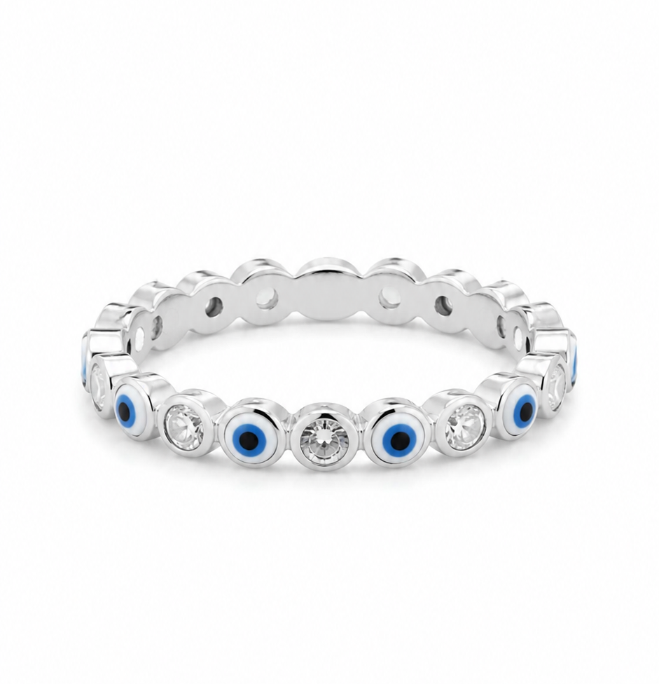 💎 Anillo Plata 925 con Circonias y Diseño de Ojo Turco